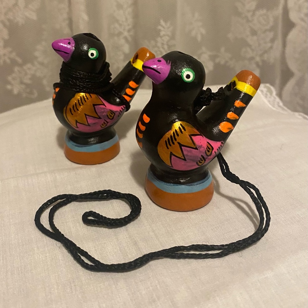2 NEW Clay Peruvian Water Bird Whistles; Handcrafted, Never Used; Peru